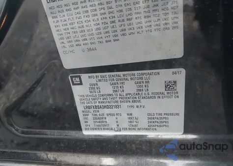 2017 Buick Envision Essence z USA, uszkodzony, nr VIN LRBFXBSA3HD221831